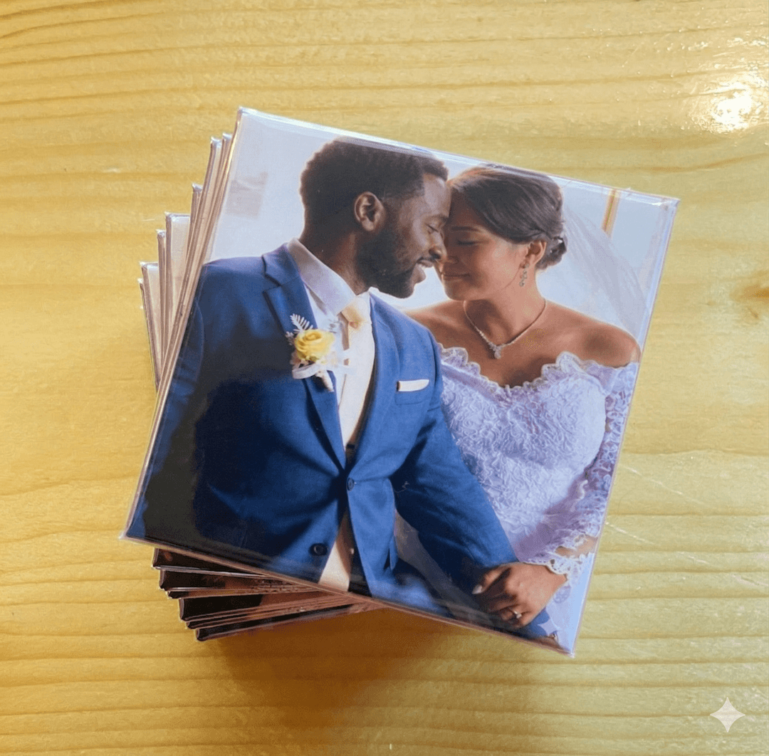 Stack of custom photo magnets